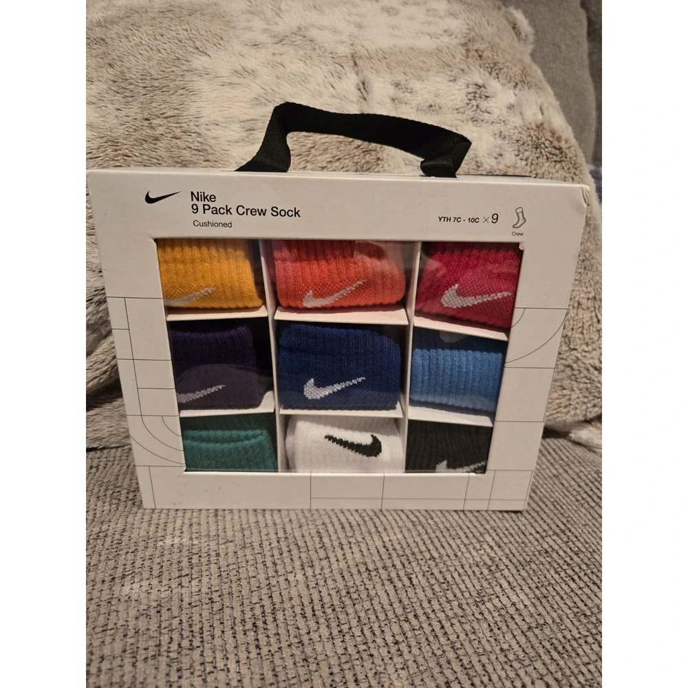 Nike Youth 9 Pack Cushioned Crew Socks Multicolor 7C-10C XXS Gift Box NWT